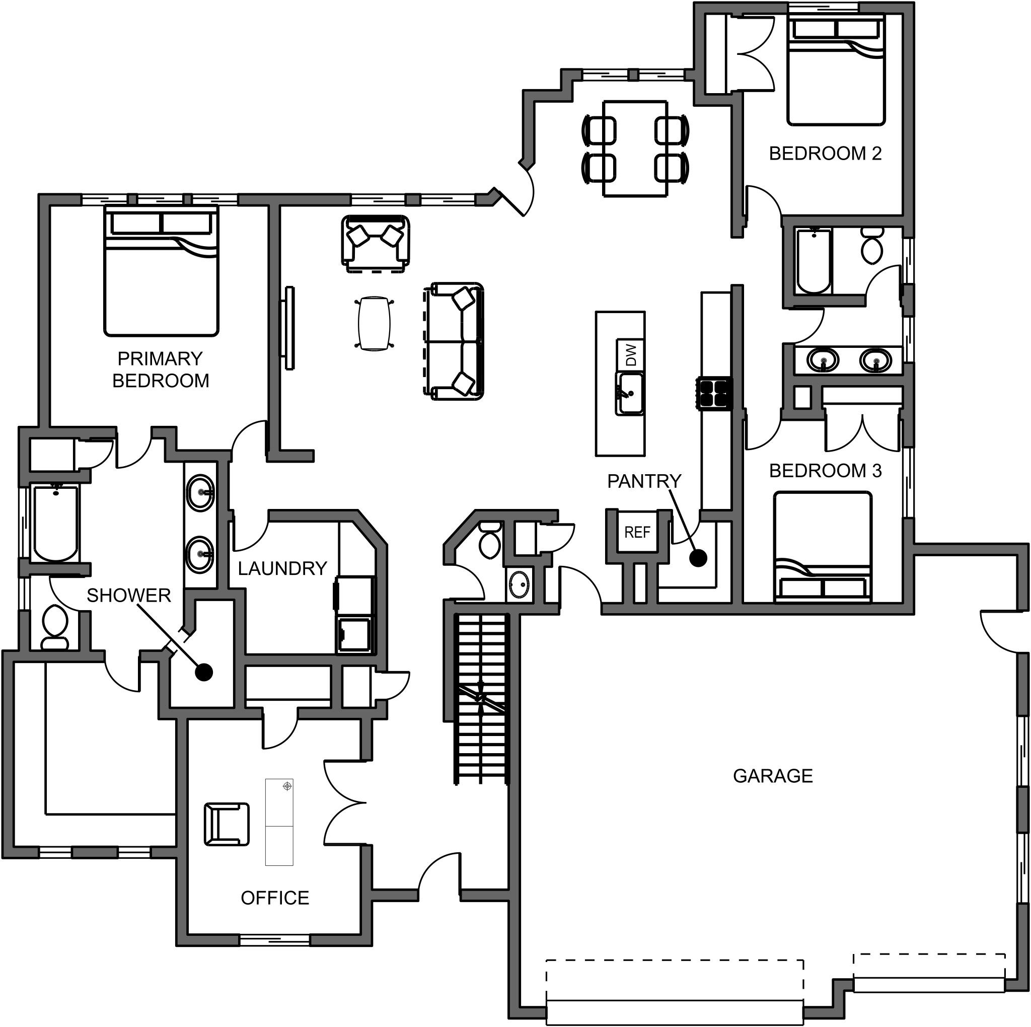 New home floor plan Canyon main level by Braemar Construction
