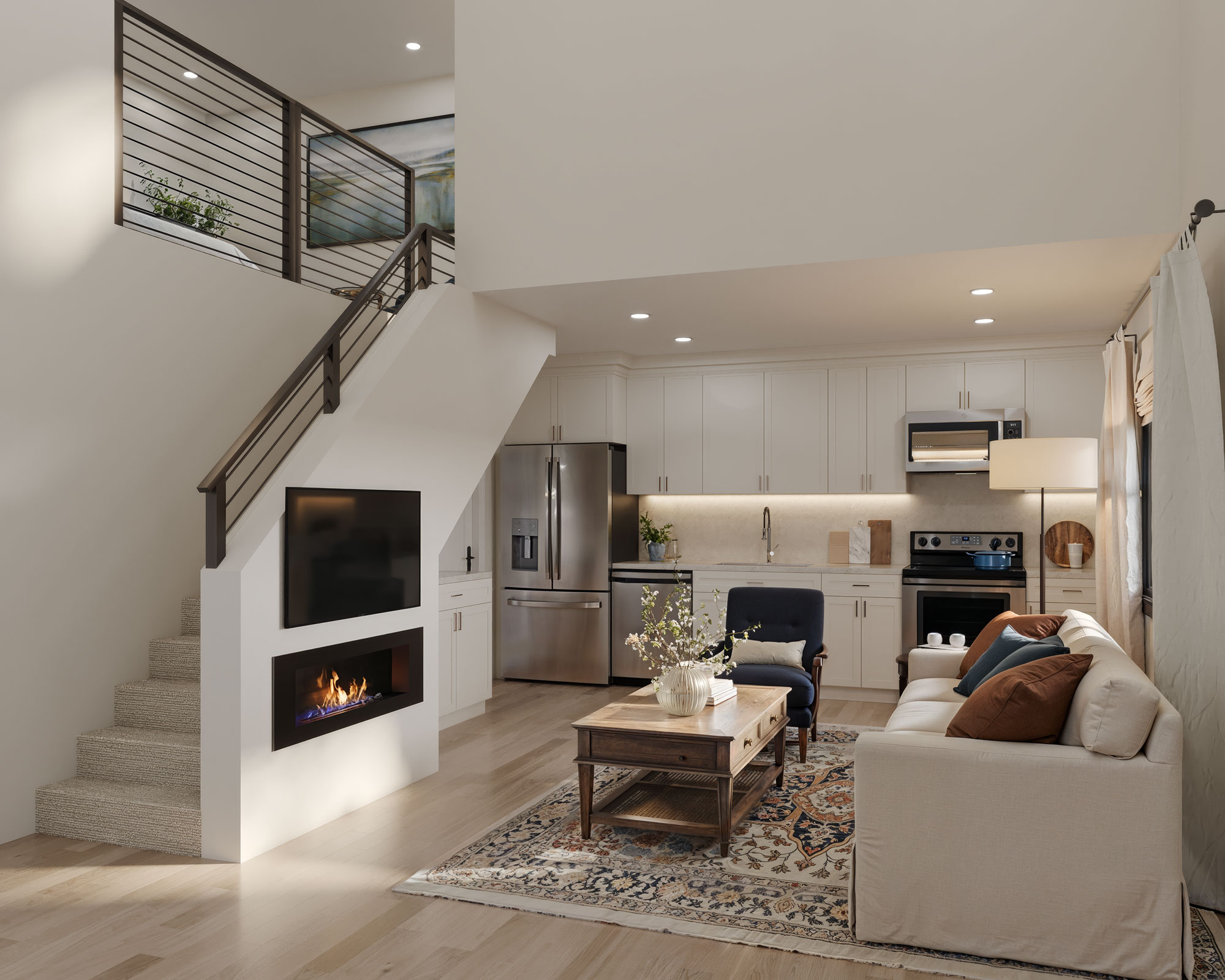 Ash Street Village Elko new condominium interior living room kitchen by Braemar Construction