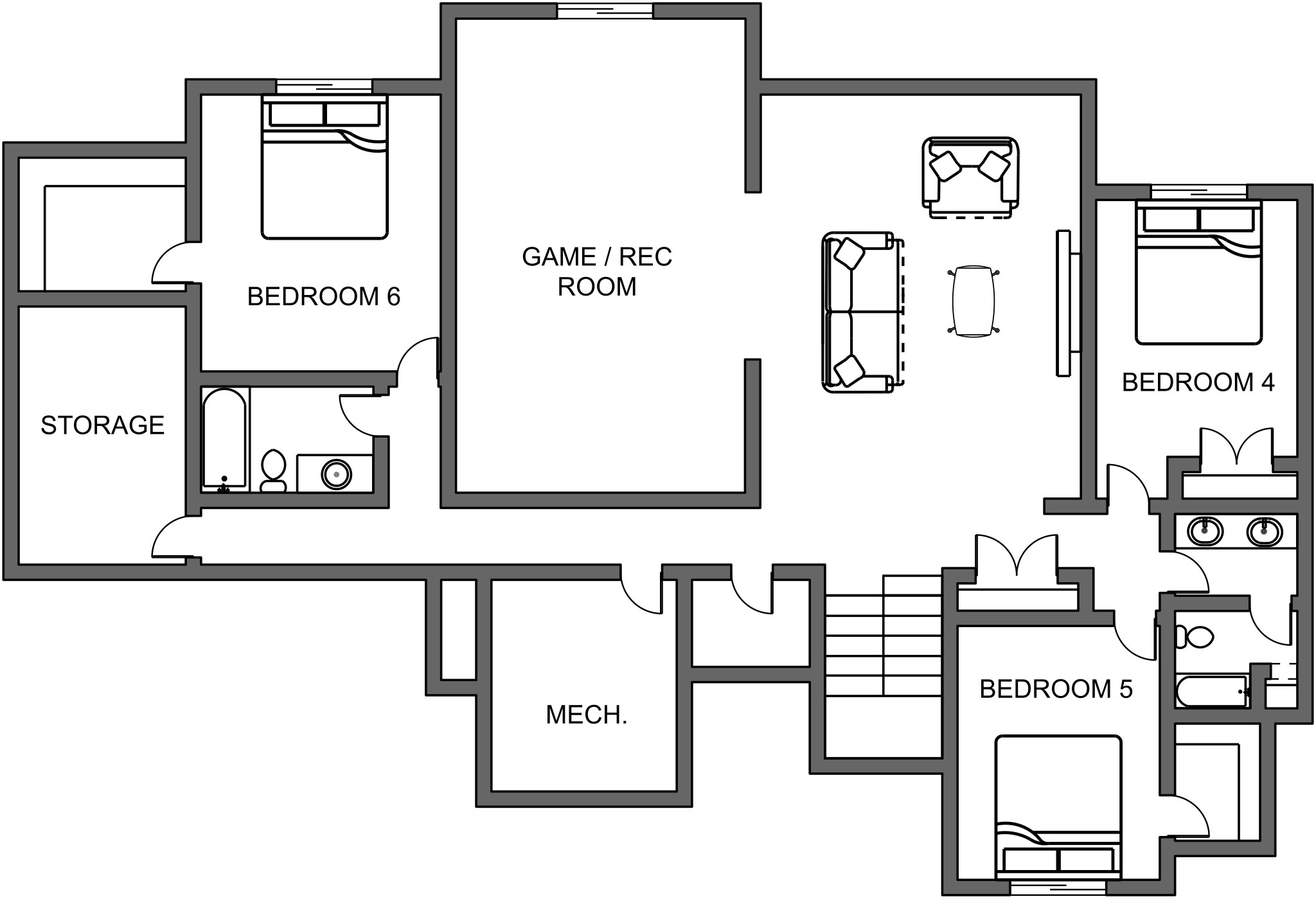 New home floor plan Pilot basement level by Braemar Construction