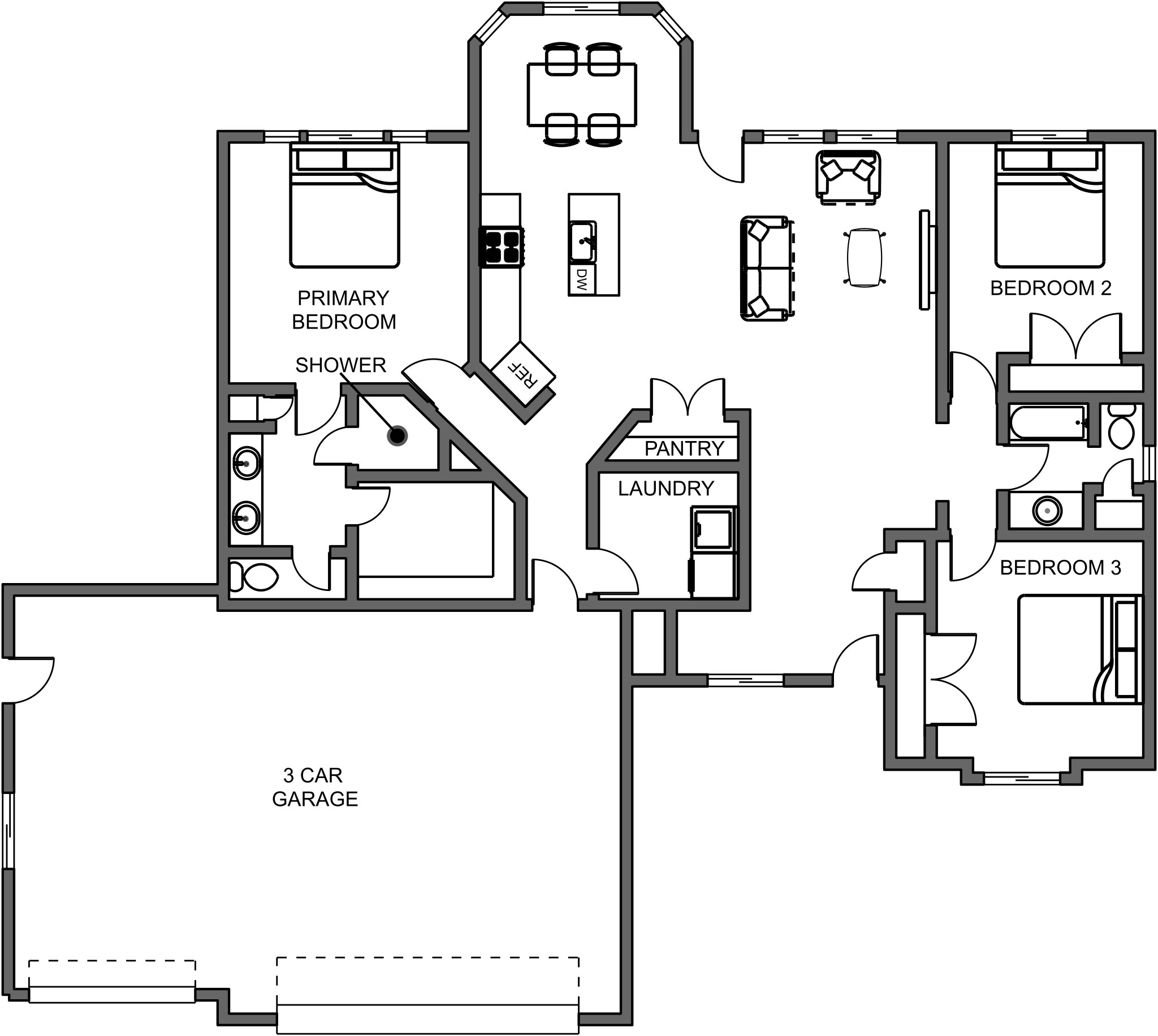 New home floor plan Silverado main level 3 car garage option by Braemar Construction