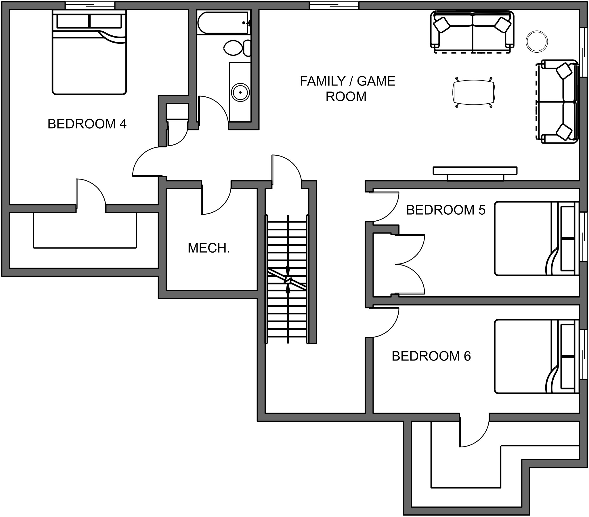 New home floor plan Kingston basement level by Braemar Construction