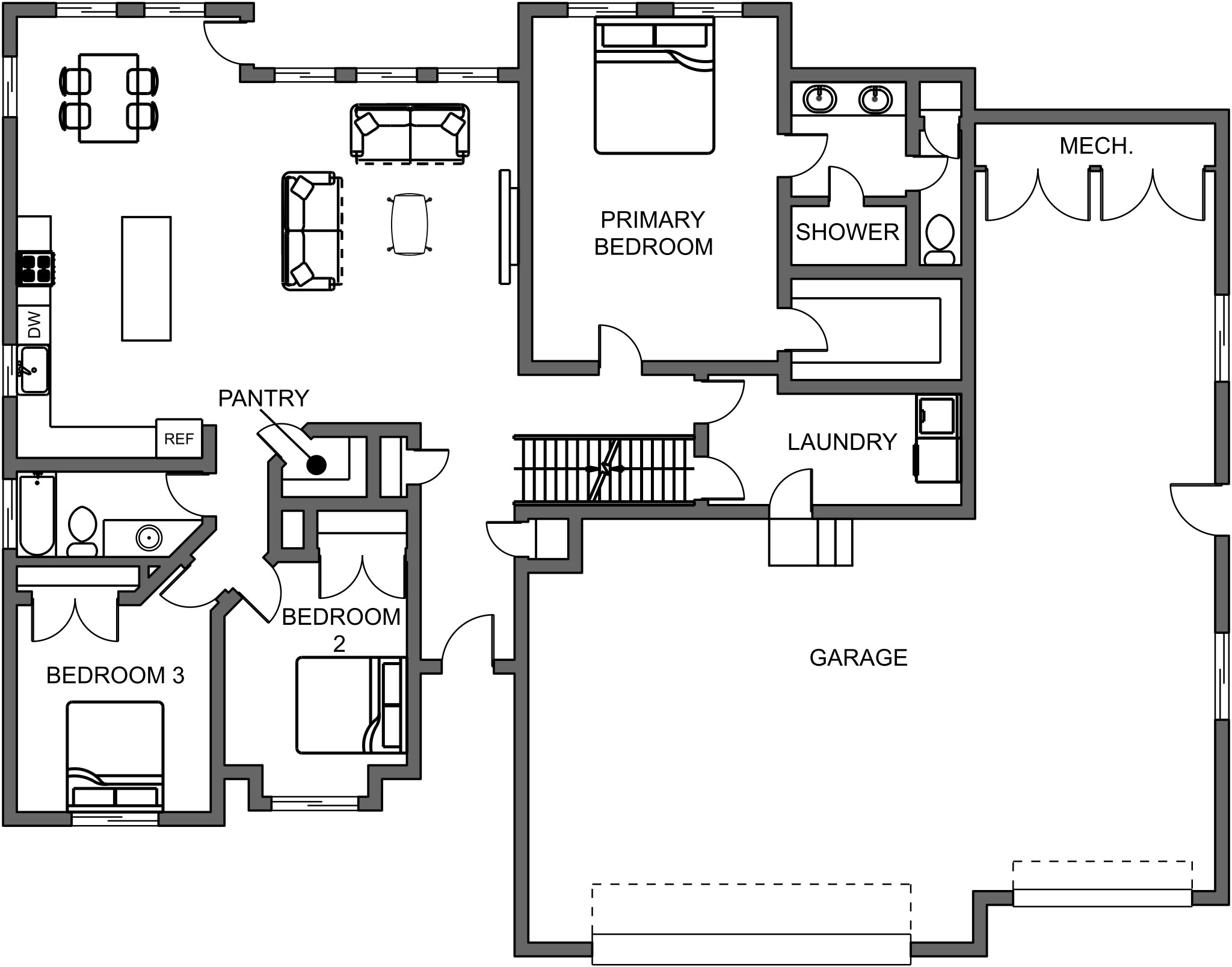New home floor plan Pilot main level by Braemar Construction
