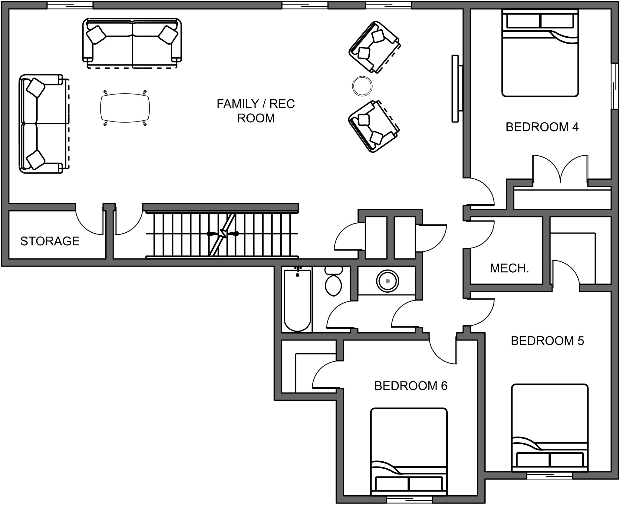 New home floor plan Remington basement level by Braemar Construction
