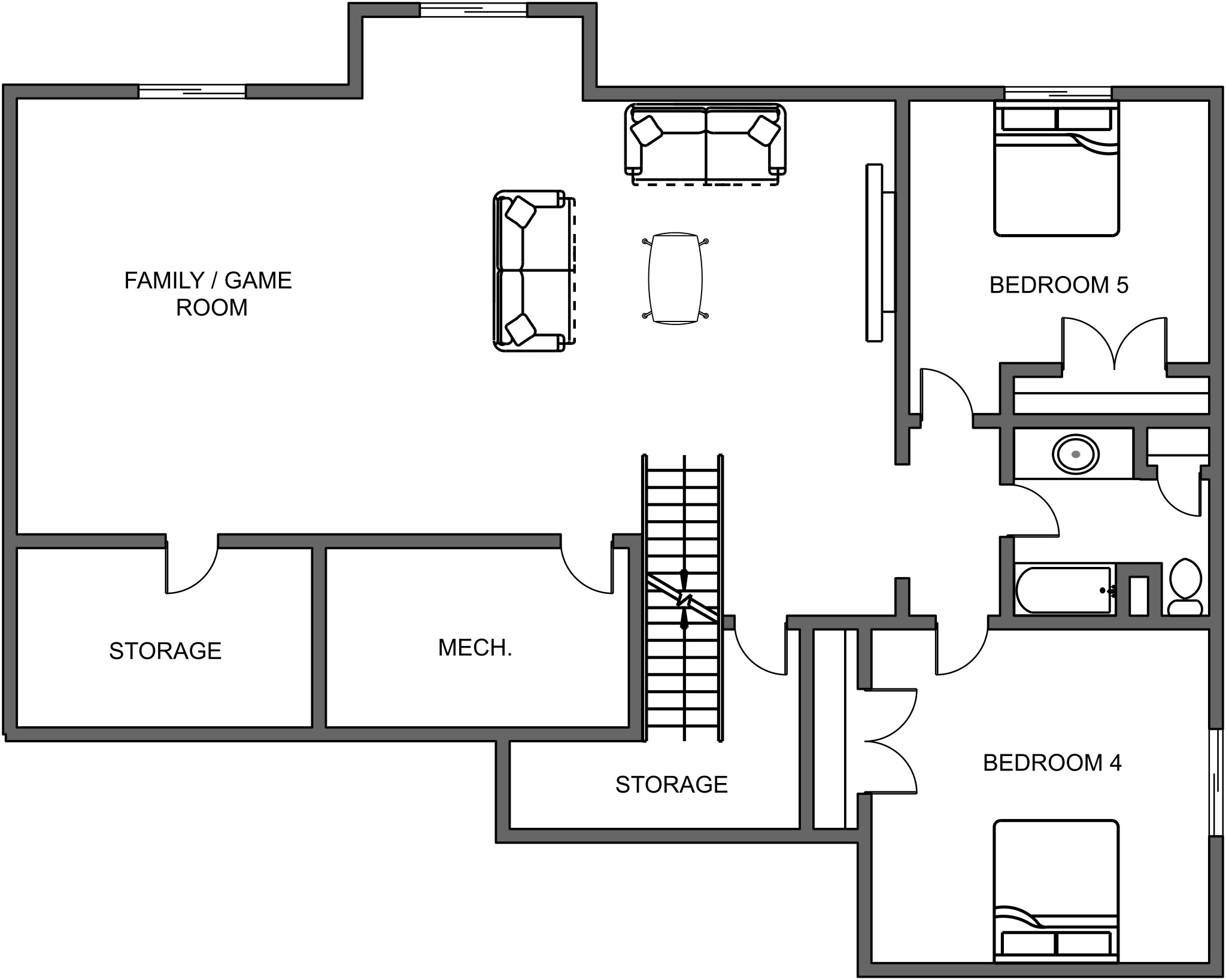 New home floor plan Silverado basement level by Braemar Construction